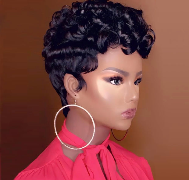 SHORT SLEEK PIN CURL WIG "HUMAN HAIR"