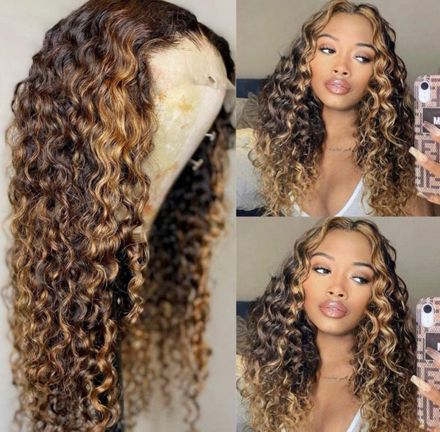 LACE FRONT CURLY HUMAN HAIR WIG #2/4/27